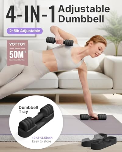 Image of YOTTOY Adjustable Dumbbell Set of 2, 4-in-1 Hand Weights for Women at Home, Compact Free Weights Dumbbells Set with Soft Grip and Base, 2-5 lbs Each for Home Gym