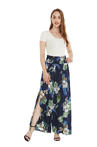 Lady High Slit Wide Leg Pants in Pineapple Garden