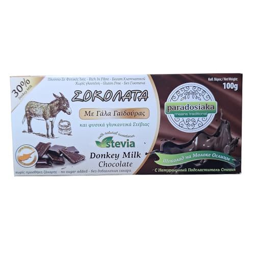 PARADOSIAKA Burro barra de chocolate con leche con Stevia natural dulce sin gluten, 1 paquete de 100 g
