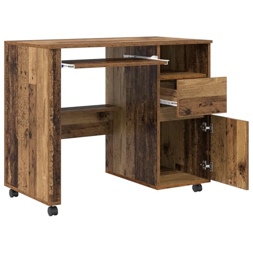 Bureau informatique marron avec tiroirs et roulettes pour table ordinateur - 5