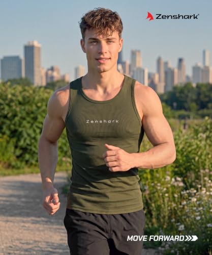 Image of ZENSHARK Gym Vest for Men | Sleeveless T Shirt Sando Tank Top | 2x2 Ribbed Cotton Lycra Ribbed Vest | Round Neck Slim Fit 4 Way Stretch | Sleeveless Gym T Shirt for Workout Training
