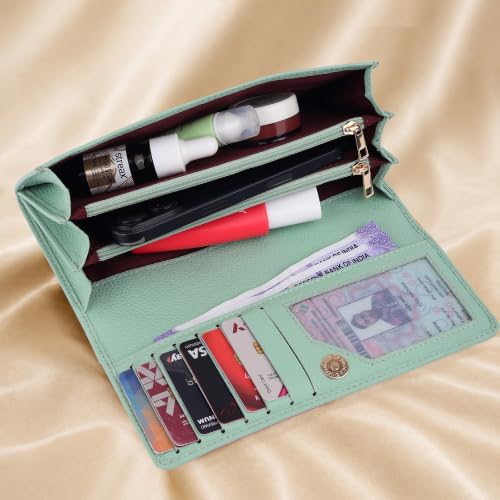 Image of Steve Jhonson Leather Wallet for Women - Mini Hand Purse with Card Holder - Women Stylish Clutch Purse - Cute Mini Ladies Wallet for Daily Use - Fancy Ladies Purse with Slim Design (Light Green)