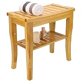 Bamboo Shower Bench with Storage Shelf, 2-Tier Spa Seat Bath Stool for Indoor, Shower Chair Bamboo f
