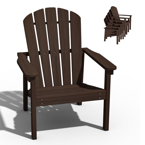 nevilywood Compact Stackable Adirondack Chairs, 26.3" Wide HDPE Outdoor Patio Chairs - Durable, Space-Saving Design for Porch, Lawn or Garden, Coffee