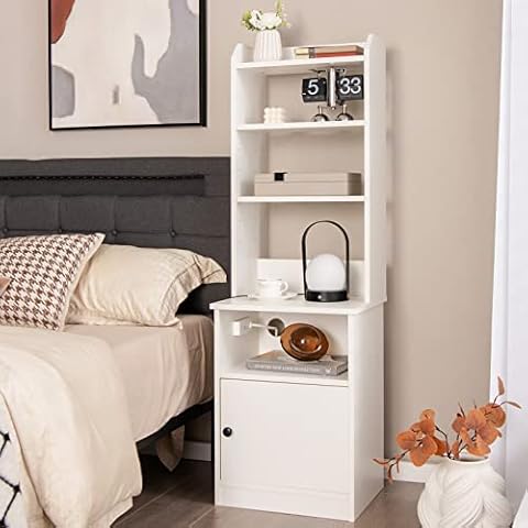 CASART Wooden Nightstand with Charging Station Cover