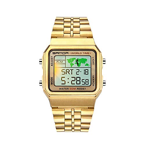 Preisvergleich Produktbild Armbanduhr Retro Business wasserdichte Uhr Hand Lampe Weltkarte Mode Persönlichkeit Stahlband Uhr, Gold