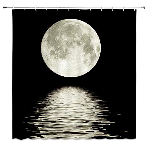 XZMAN Full Moon Shower Curtain Ocean Night Scenery Sea Water Super Moon...
