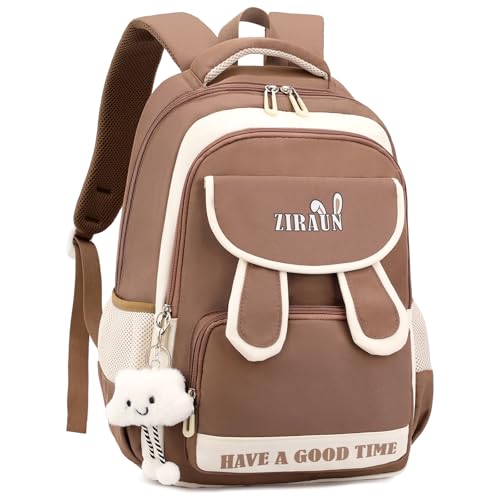 Amythe Mochilas Escolares para Niñas, Mochila Colegio Ligera e Impermeable para Chicas de 10 a 18 años, Bolsa Grande de Viaje Informal con Bonitos Charms para Niños Adolescentes  Marrón
