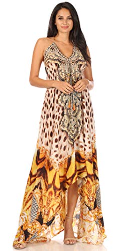 Image of Sakkas Lizi Womens Maxi High-Low Halter Handkerchief Long Dress Beach Party