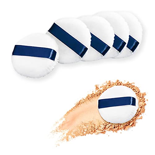Lezcufer 5PCS Powder Puff For Face Powder Loose Powder,2 inch Ultra Soft,Dry Powder Puff For Makeup Soft Flocking Velvet Puff With Strap(5Pieces)