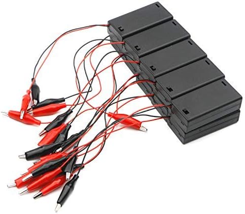 3V Battery Holder Storage Case Box 2 x 1.5V AA Batteries Wired ON/Off Switch Alligator Clip Pack of 10