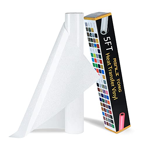 RENLITONG White Glitter HTV Heat Transfer Vinyl Rolls - 12 Inch x 5 feet Iron on Vinyl for T-Shirt and Silhouette, Easy to Cut & Weed for Heat Transfer Design (Glitter White) by RENLI·TONG - Used condition - US$6.97