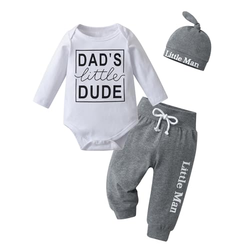 Baby Boy Clothes Set Newborn Long Sleeve Dad's Little DUDE Print Tops Pants Hat Infant Boys 3Pcs Outfit Sets