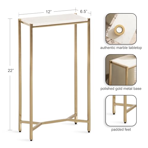 image for Kate and Laurel Aguilar Modern Glam Slim Side Table, 12 x 7 x 22, Whit