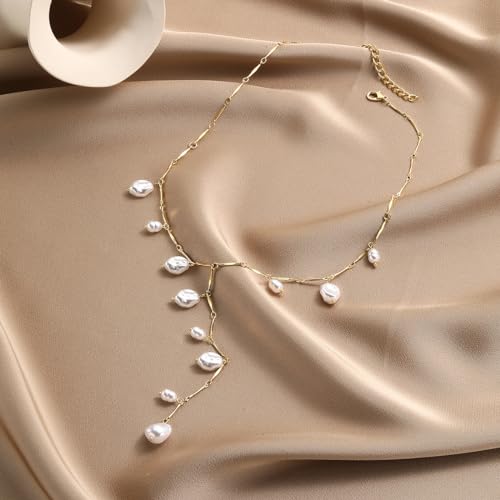 Y2k Big Pearl Chunky Necklace for Women Boho Irregular Baroque Pearl Y Pendant Necklaces Dainty Statement Jewelry4