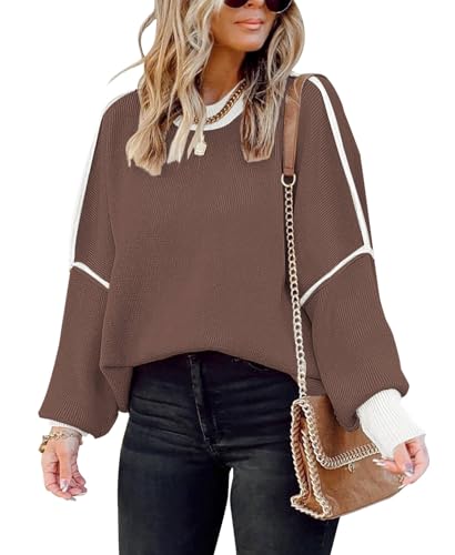 Image of Womens Sweaters Causal Crewneck Batwing Sleeve Knit Top Side Split Oversized Pullover Sweater Loose Jumper