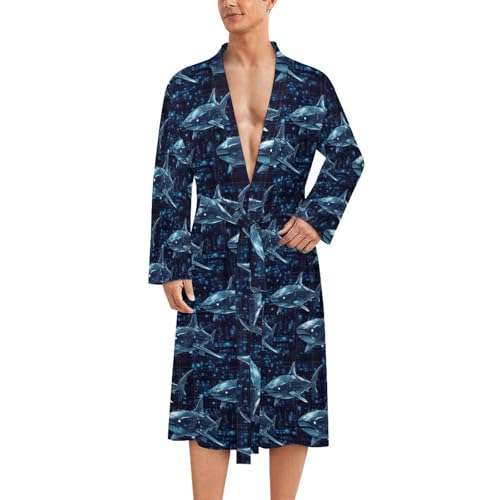 Bata de baño para hombre, ligera, con estampado de tiburón cibernético, ropa de dormir, bata de ducha, style-9, XX-Large