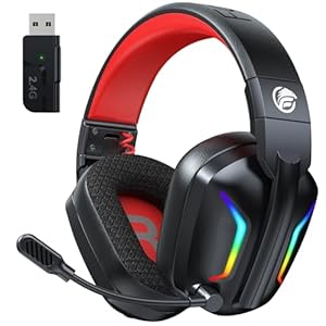 Fachixy FC-300 Bluetooth Headset, 2, 4G Gaming Headset Wireless mit Mikrofon für PS5, PS4, PC, Mac, Faltbarer Surround Sound Noise Cancelling Kopfhörer mit LED Licht, Über 50 Stunden Akkulaufzeit