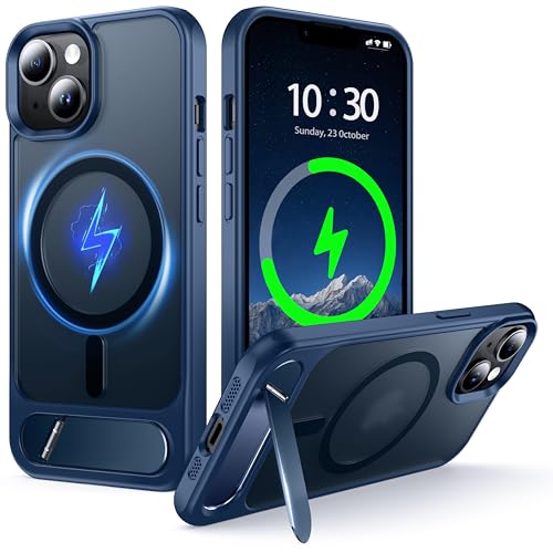 Coque antichoc iPhone 14 Plus magnétique en silicone mat translucide haut de gamme bleu