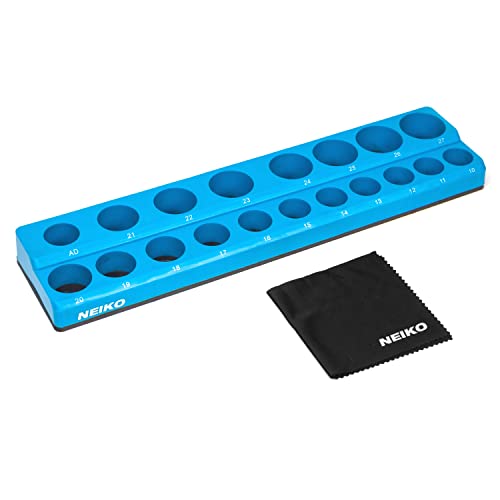 NEIKO 03975A Magnetic Socket Holder, 1/2” Drive, 10mm-27mm, Shallow & Deep Sockets Tray, Metric Socket Set Organizer, Socket Organizers for Toolboxes Trays, Scratch Free Mounting, High Visibility