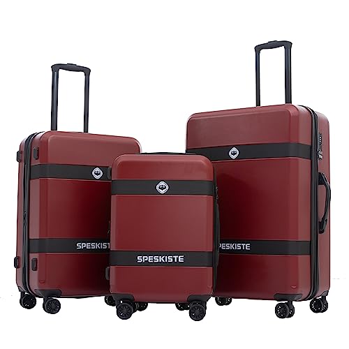 Luggage Sets New Model Expandable ABS+PC 3 Piece Sets with Spinner Wheels Lightweight TSA Lock (20/24/28), Red