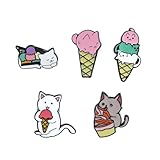 5pcs Cats Eat Ice Cream Fashion Enamel Brooch Mini Animal Funny Lapel Pin Metal Cartoon Cute Cloths Hat Pins Jewelry Accessories