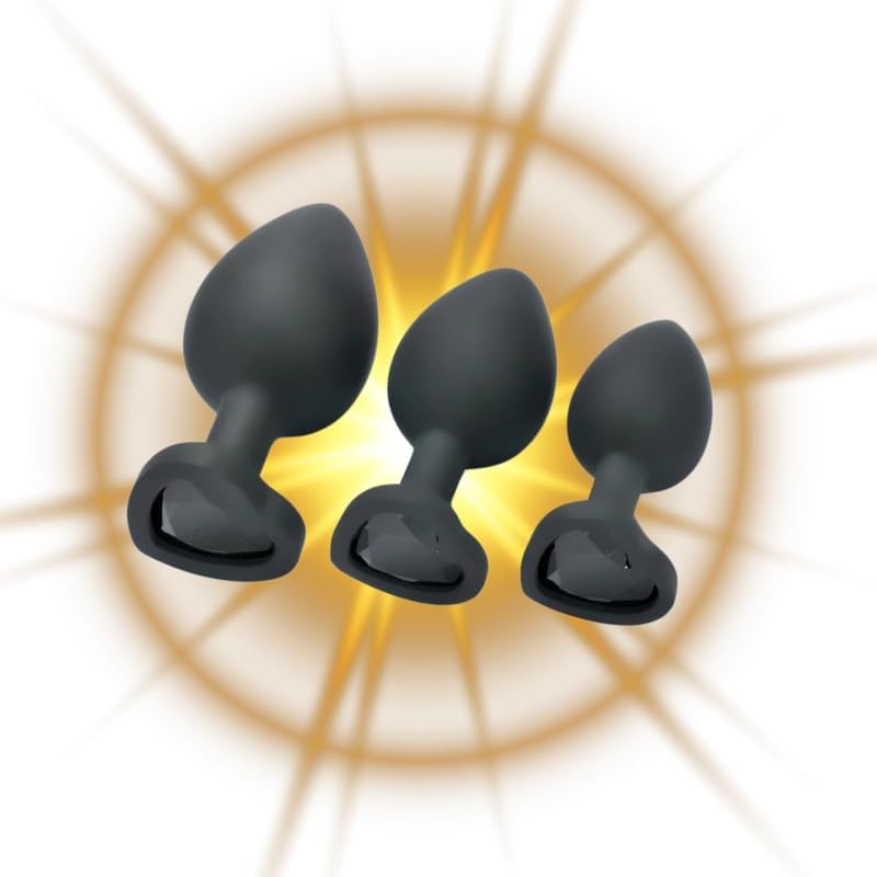 3Pcs Anal Plug Sex Toys, Metal Anal Butt Plugs Training Kit with Heart-Shaped Jewelry Base Adult Sex Toys & Games for Women Men Couples BeginnersBlack Cone Love Crystal 3-Piece Set (Black)