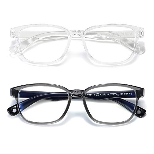 Image of Kids Blue Light Blocking Glasses 2 Pack, Anti Eyestrain & UV Protection, Computer Gaming TV Phone Glasses for Boys Girls Age 3-9 (Clear+ Transparent Black)
