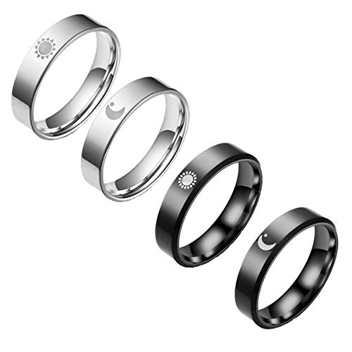 yfstyle 4PCS Sun Moon Rings Set Stainless Steel Rings for Women Men Sun and Moon Band Plain Rings for Couples Stainless Steel Wedding Rings Sun and Moon Rings for Best Friends-Sun Moon-6