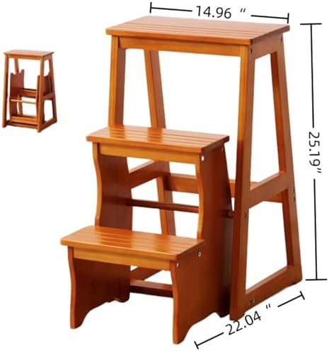 Multi-Purpose Wooden 3 Step Ladder Chair - Folding Step Stool, Versatile Flower Rack & Storage Solution for Home & Garden Use, Durable & Stylish Design