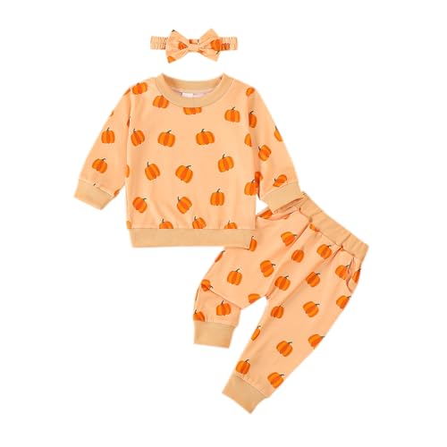 Toddler Baby Girl Halloween Outfit Pumpkin Sweatshirt Pullover Tops Long Pants Sweatsuits Fall Winter Clothes