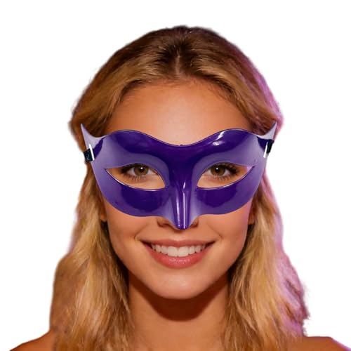 Elegante máscara de media cara con parte superior plana para fiestas de disfraces de carnaval, morado, talla única