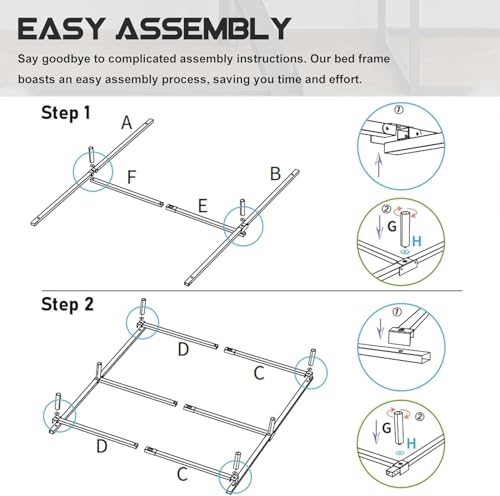 VTWAZAST King Size Bed Frame, 7 Inch Metal Heavy Duty Base for Box Spring, 9-Leg Support, Non-Slip, Noise-Free, Easy Assembly, Black