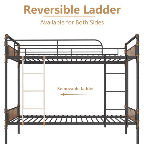 Alohappy Twin Over Twin Bunk Bed, Convertible Twin Bunk Beds Into 2 Individual Bed, Removable Ladder & Safety Guard Rail For Kids, Easy Assembly, No Box Spring Needed (Vintage Brown) #TOP3
