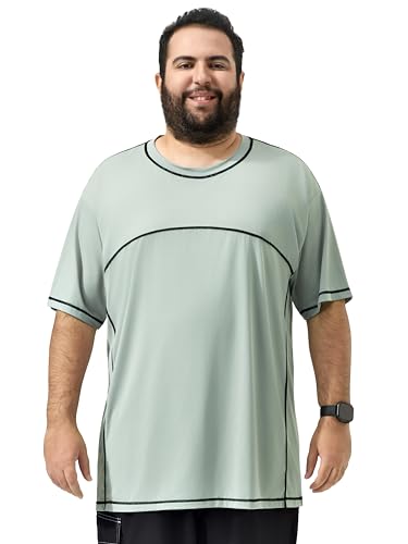 Arcweg Mens Big and Tall Swim Shirt UPF 50+ Sun Protection Rash Gard T-Shirt Quick Dry XL-6XL Light Gray