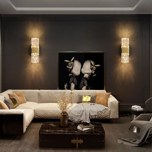 Iluminación de pared para dormitorio elegante con cristal transparente y oro mate 6