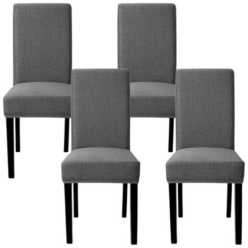Betylifoy Stuhlhussen 4er Set Stretch Stuhlhussen für Esszimmerstühle Abnehmbare Waschbar Stuhlüberzüge Schwingstühle Stuhlbezug für Esszimmer Hotel Restaurant Küche (4, Leinen Schwarz, Universellen)