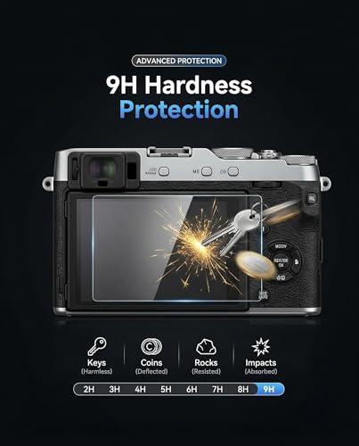 iDaPro 3+1Pack Displayschutz schutzfolie für Fujifilm X-E5/Fuji XE5 Hartglas +Handschlaufe,9H Härte Glas,Kratzfest,Blasenschutz,Anti-Fingerabdruck,Einfache Installation