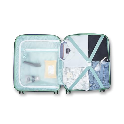 Image of uppercase Helix Solid (Cabin) 56Cm Textured Trolley Bag with Combination Lock, 8 Wheels, Eco Polycarbonate Luggage, Laundry Compartment, Durable Design for Travel - Suitcase for Men & Women Navy Blue