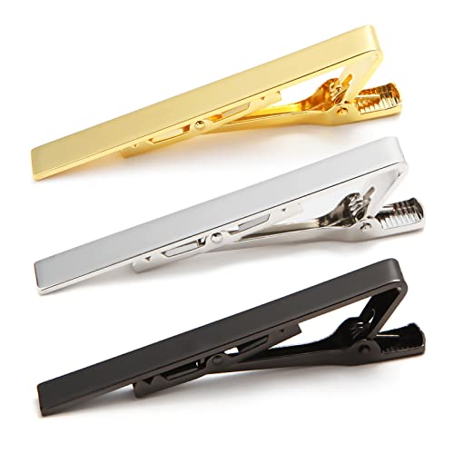 Miaoshoutao Tie Clip 3Pcs Gold Silver Black, Classic Tie Clips For Men Suitable For Everyday Life, Business Meetings, Wedding Parties. (Gold & Silver & Black) #TOP30