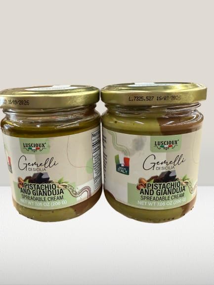 Pistachio Gianduia Spread 7.05 oz (200g) – Luscioux – Pack of 2 Spreadable Creams from Italy