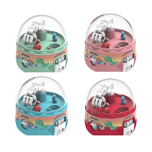 DuaTang 4 PCS Mini Dinosaur Claw Machine Toys with 8 Little Dinosaurs, Fun Handheld Games Arcade for Kids Boys Girls Vending Grabber Toy
