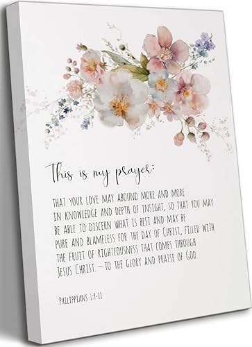 UNDDISINS Christian Floral Scripture Canvas Wall Art Philippians 1:9–11 Bible