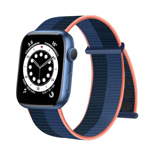 Nylon Band Compatible With Apple Watch Bands 40mm 38mm 42mm 44mm 41mm 45mm for Women Men, Stretchy Sport Loop Strap Soft Braided Elastic Replacement Wristband for iWatch Series 7/SE/6/5/4/3/2/1(Blue