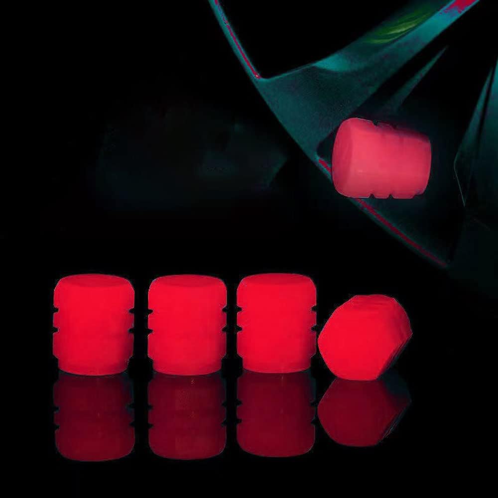 LAZGET Universal Fluorescent Car Tire Valve Caps, Luminous Tire Valve Stem Caps - 4PCS Luminous Tire Air Cap, Corrosion Resistant, Universal Valve Caps for Car Tires, Truck, Motorcycles, Bike (Red) : Automotive