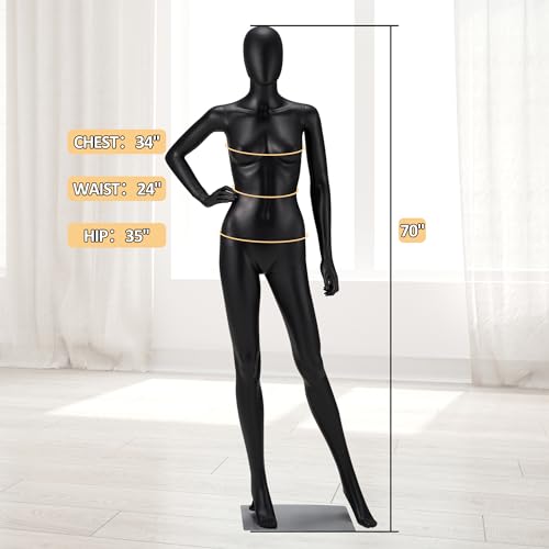 Spurgehom 70\" Female Mannequin Torso Dress Form Adjustable Clothing Mannequins with Metal Stand Plastic Realistic Full Body Mannequin Display, Black…