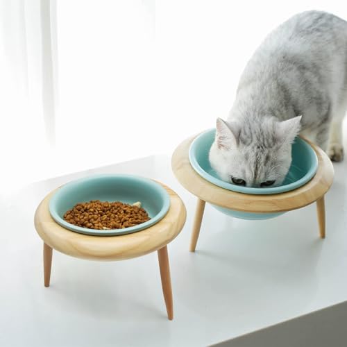 Tigela de cerâmica para cães com suporte, tigela redonda elevada ajustável para cães e gatos tigela