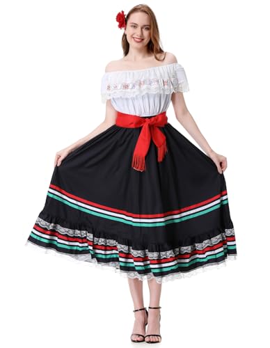 Catálogo de Ropa de Hípica para Mujer que puedes comprar esta semana. 47 Yolsun - Disfraz mexicano para mujer, vestido tradicional mexicano para Halloween, fiesta de Cinco de Mayo, disfraz de senorita, blusa de baile (blanco, L)