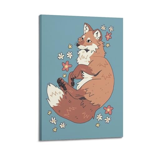Poster renard fleurs art mural moderne décoration esthétique toile 40x60cm tableau style cadre