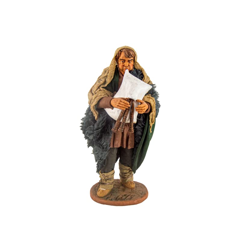 Zampognaro 30 cm (11,81 pouces) – crèche napolitaine en terre cuite habillée, figurine fabriquée et peinte à la main, fabriquée en Italie